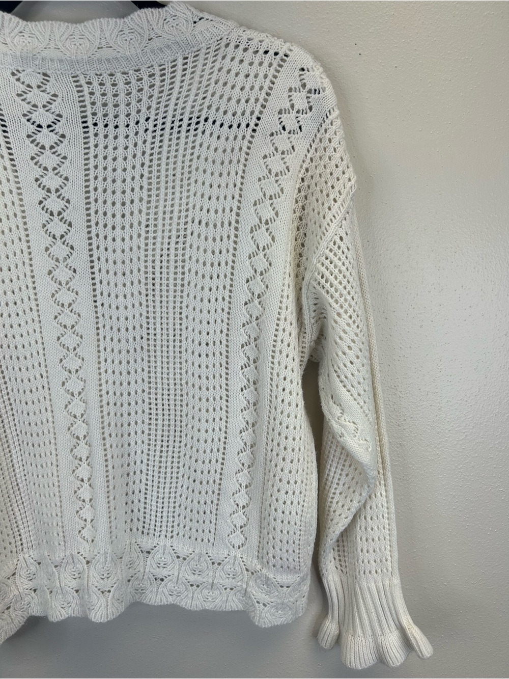 Cottagecore Feminine Size L Open Knit V-Neck Cardigan Sweater Pearl Buttons Boho - Picture 9 of 10
